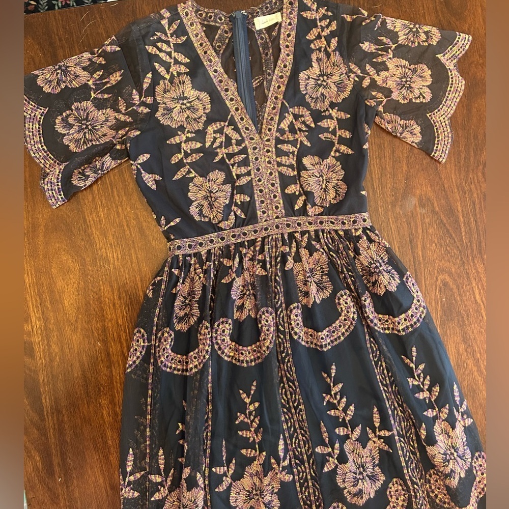 Altar'd State Elegant Navy and Pink Embroidered Maxi Dress - Picture 5 of 11